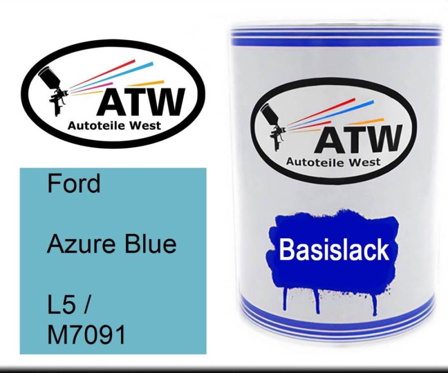 Ford, Azure Blue, L5 / M7091: 500ml Lackdose, von ATW Autoteile West.